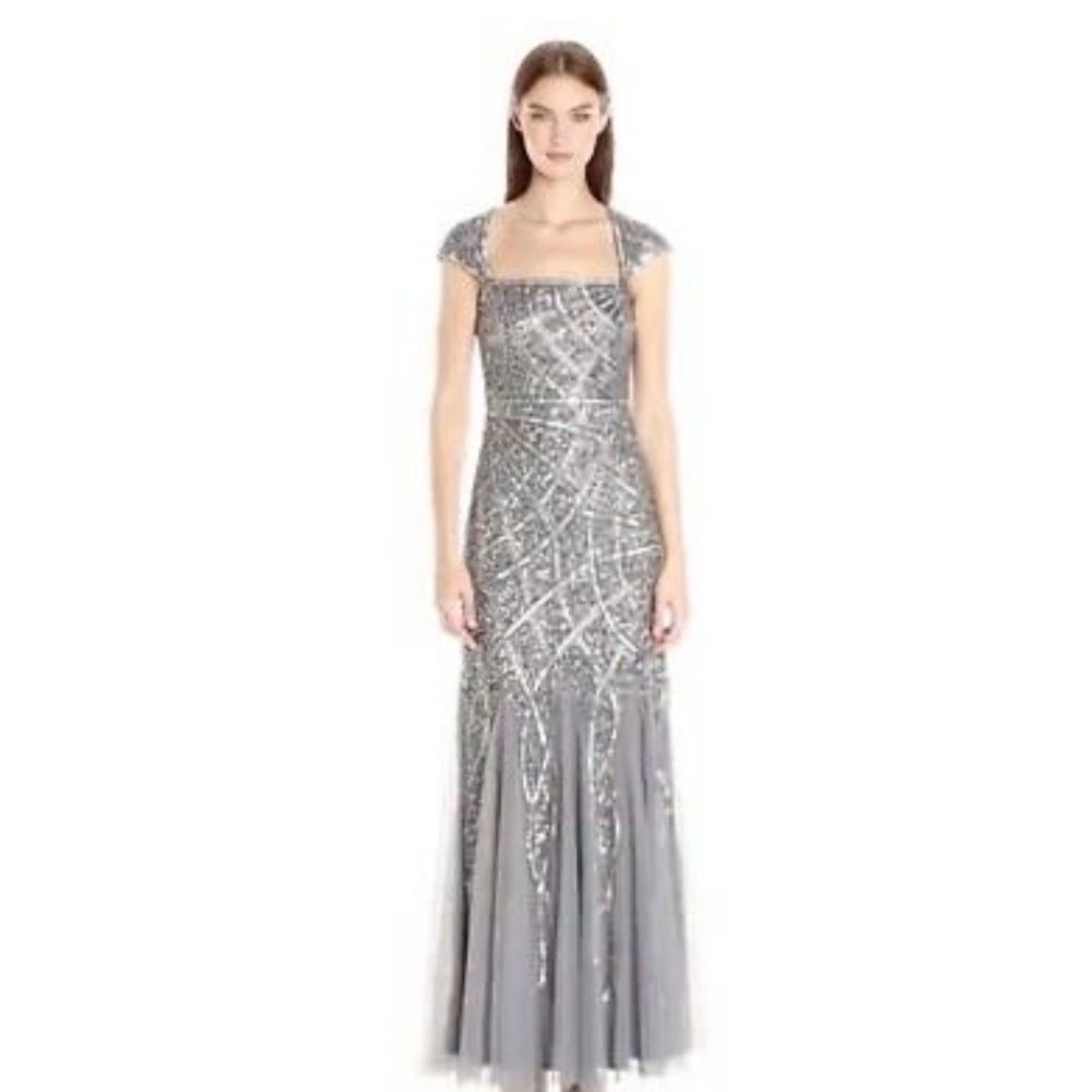Adrianna Papell NEW Silver Women's Size 2 Embellished Gown Dress $190 was $399